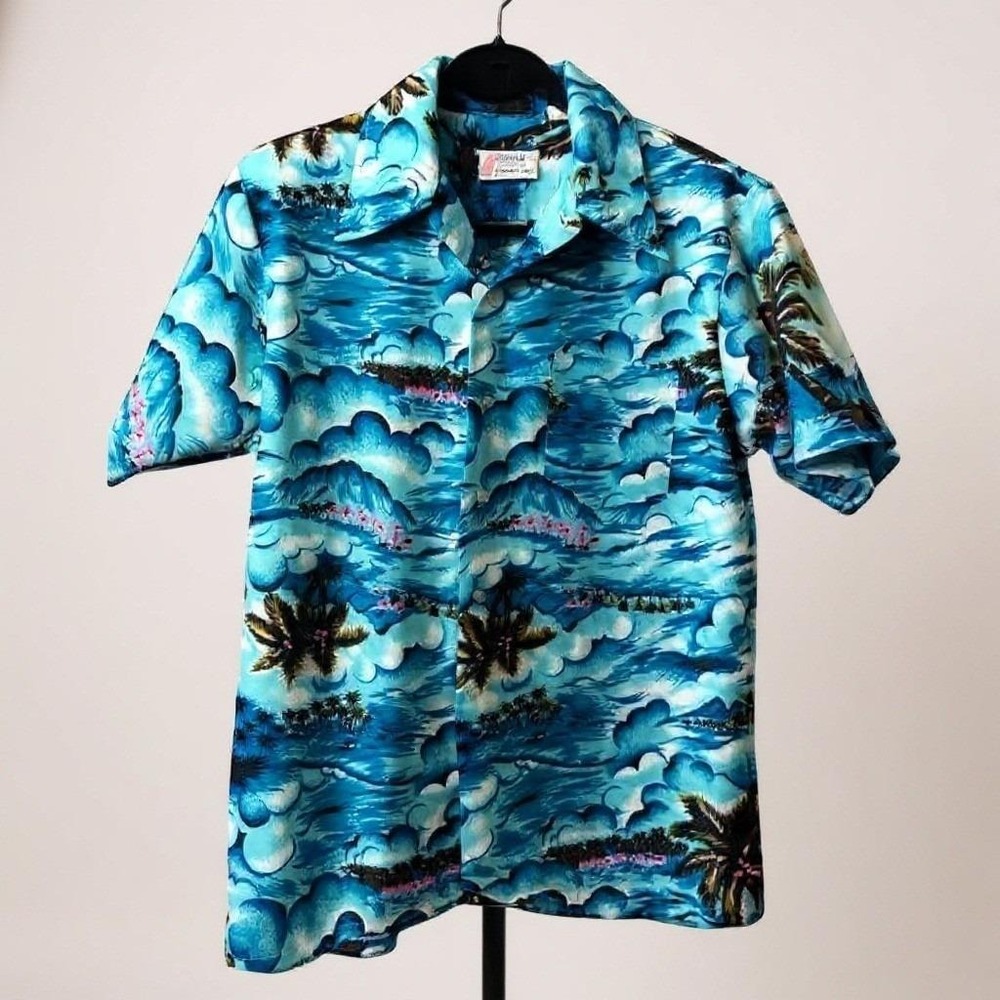 Vintage men's blue Hawaiian Aloha shirt M